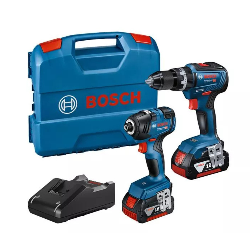 Bosch 06019J2171 18V Twin Kit - GSB18V-55 Combi Drill and GDR18V-200 Impact Driver with 2 x 4Ah Batteries