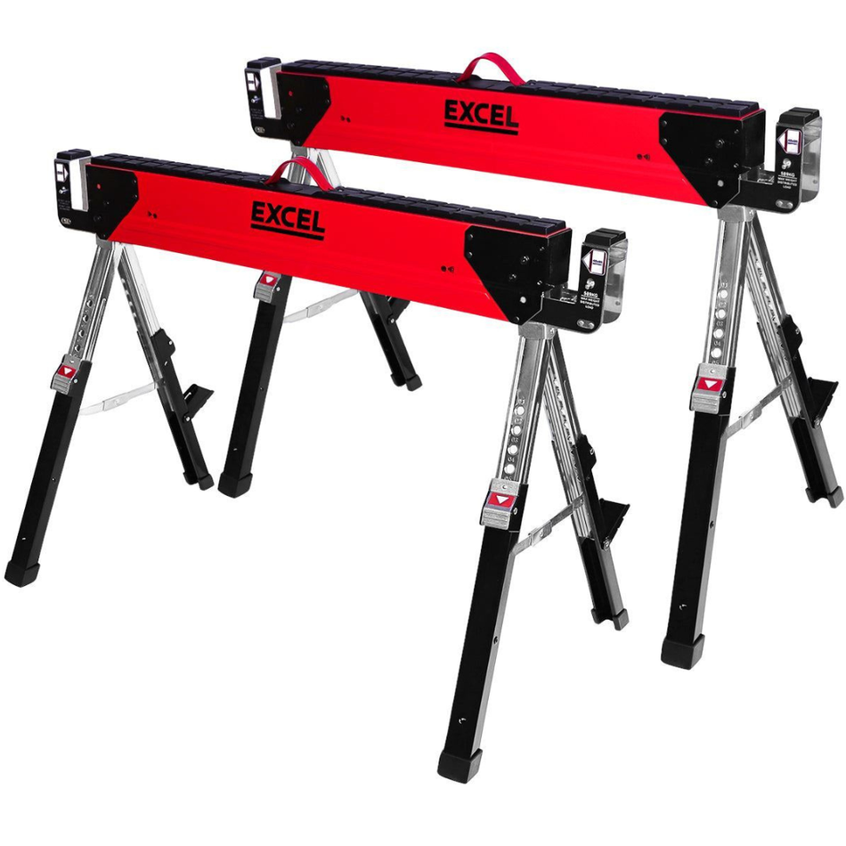 Excel Steel Sawhorse Heavy Duty Adjustable Legs Twin Pack 1178Kg Capacity