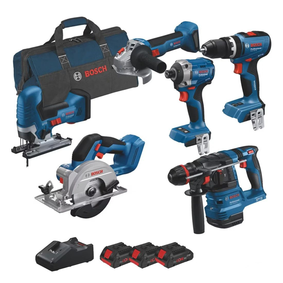 Bosch Professional Cordless 6 Piece 18v Combo Kit Inc 3x 4.0Ah ProCORE Batteries