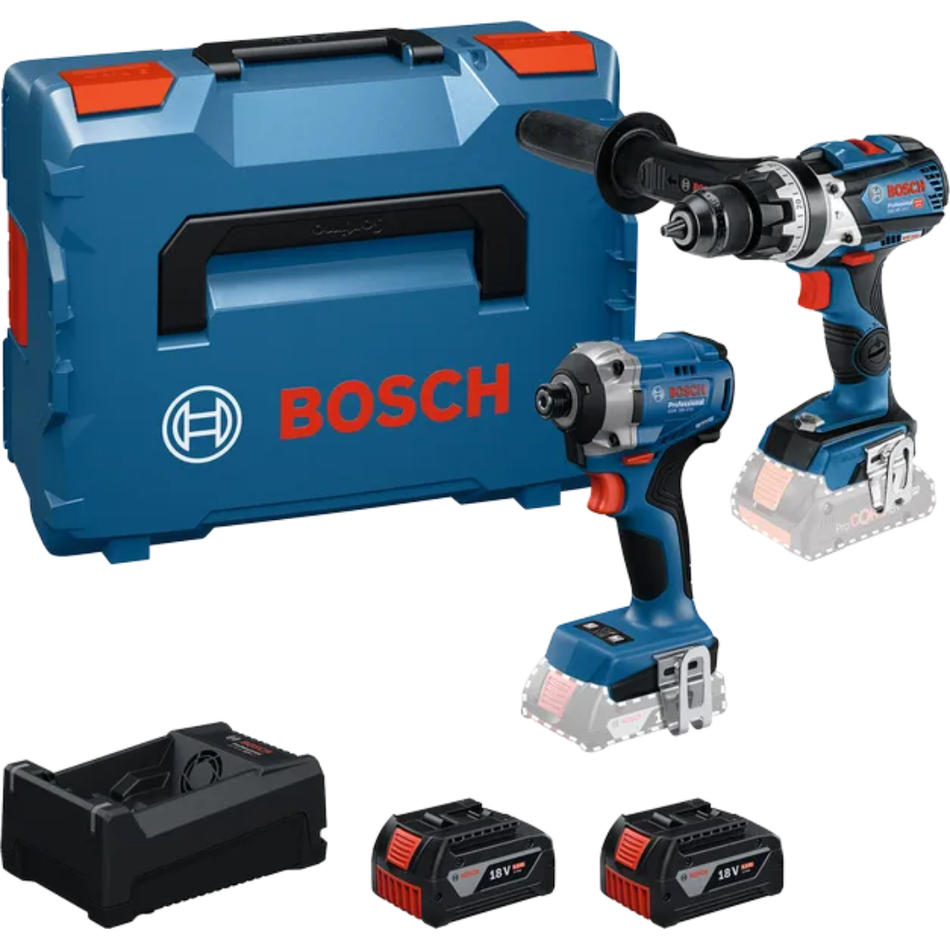 Bosch GSB18V-110C GDR18V-215 18V Twin Pack (2x 5Ah Batteries, Charger & Case)