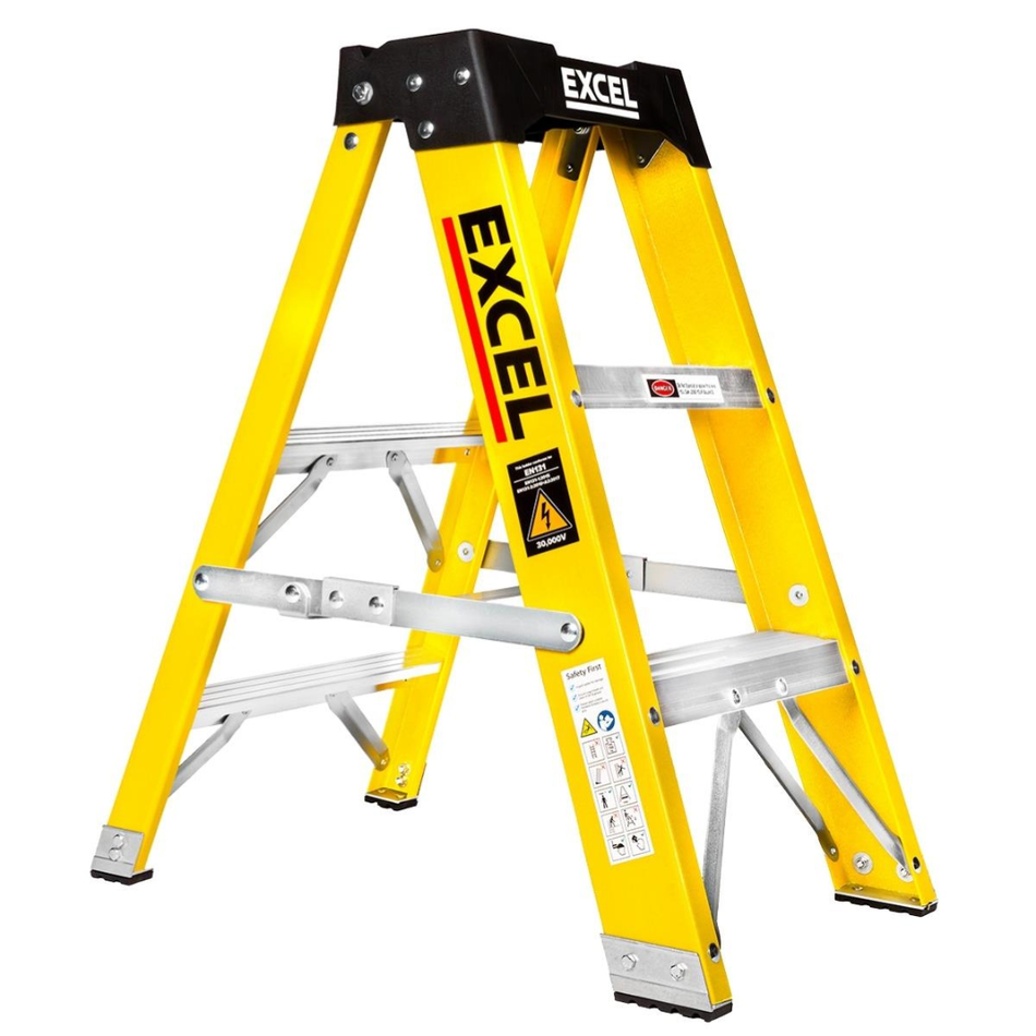 Excel Electricians Fibreglass Step Ladder 3 Tread 0.72m EN131 Heavy Duty