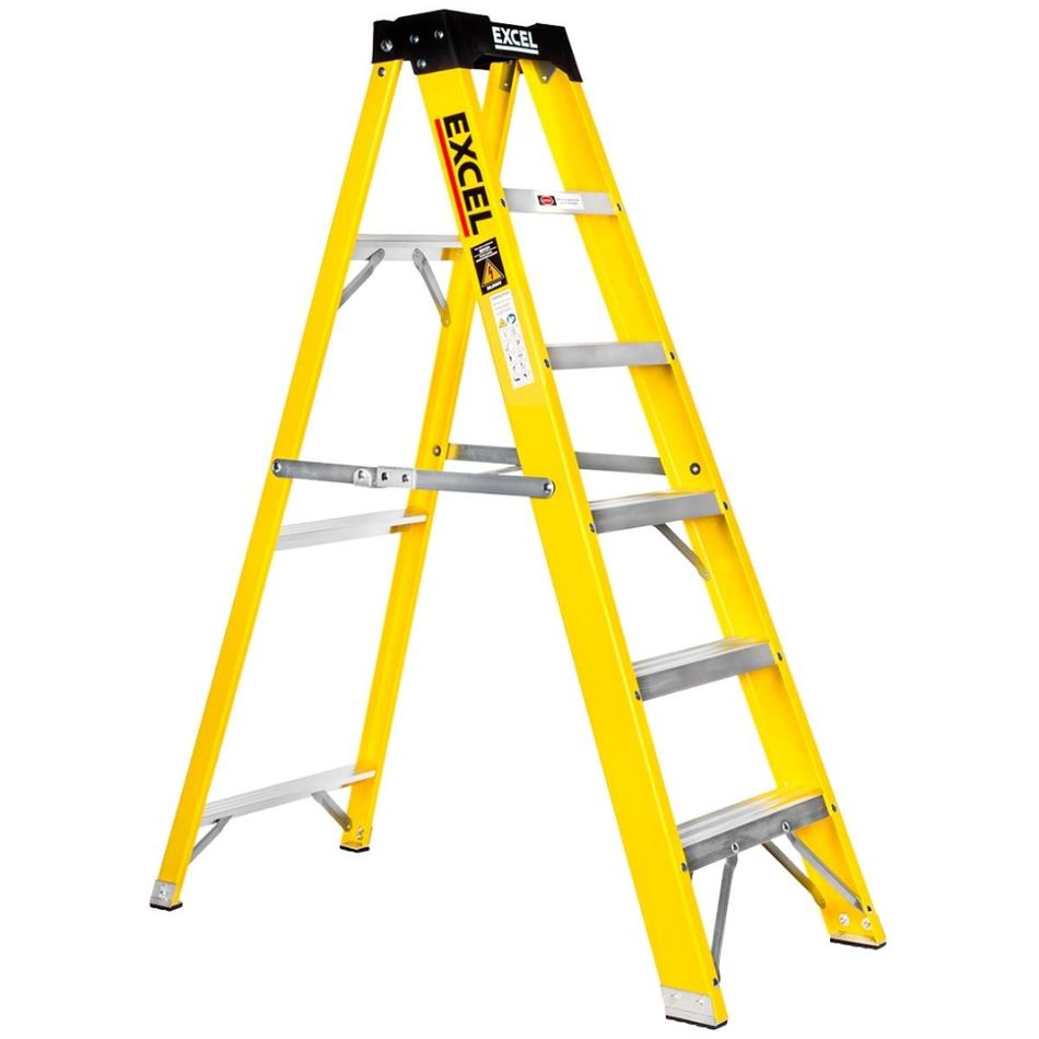 Excel Electricians Fibreglass Step Ladder 6 Tread 1.44m EN131 Heavy Duty