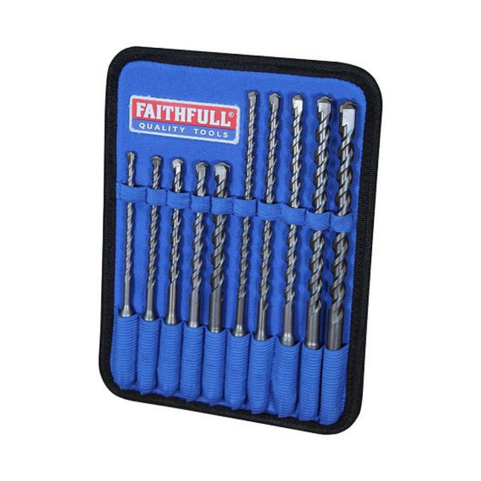 Faithfull FAISDSSET10 SDS Masonry Drill Bit Set for Fixings - 10 Piece