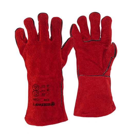 Red Welders Gauntlet Gloves 14"