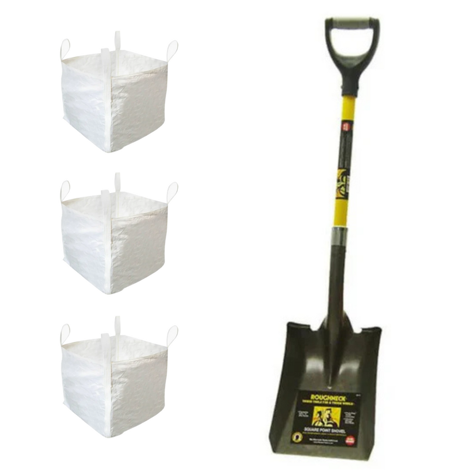 Roughneck ROU68146 Square Shovel 36" with D-Handle and 3 x 1 Tonne Builders Bags