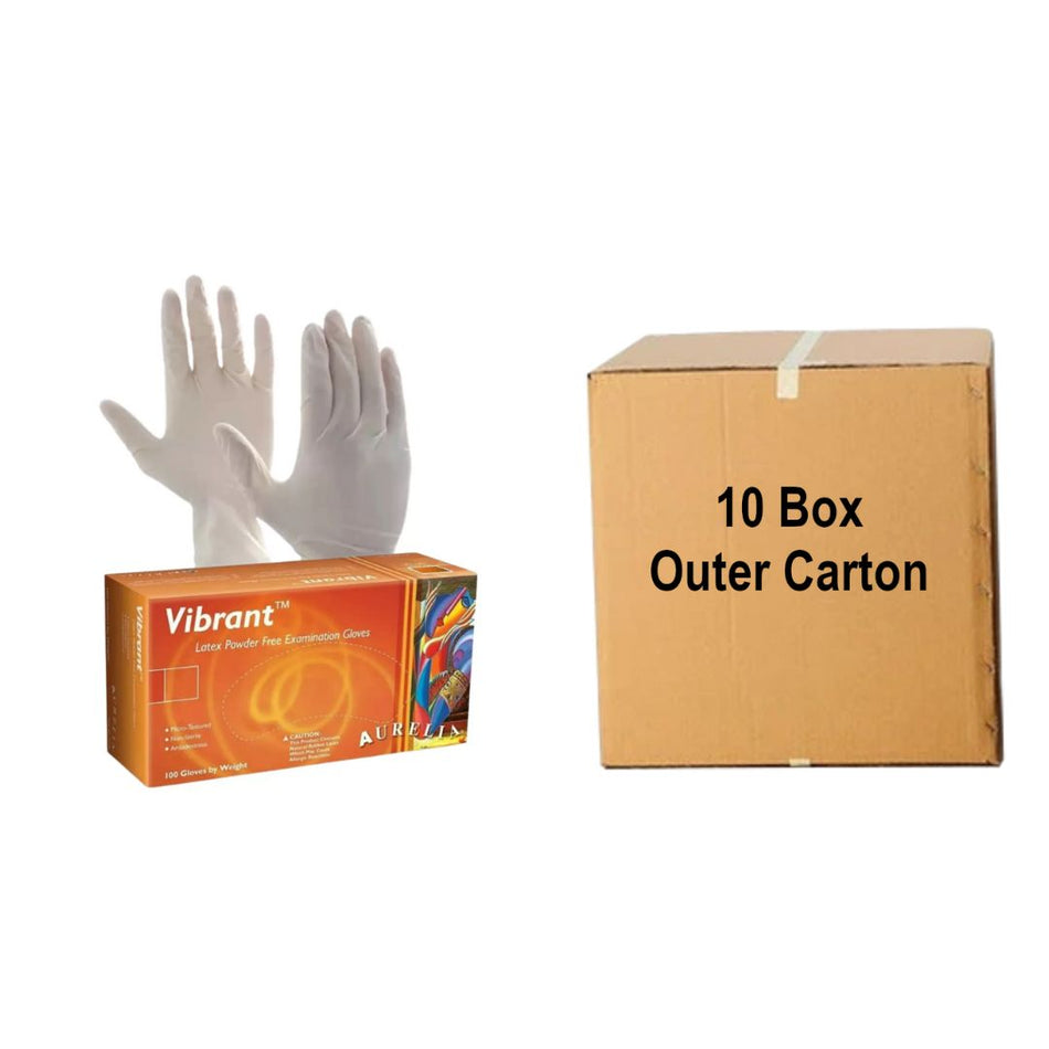 Aurelia Vibrant 100 Latex Powder Free Gloves Size Large - 10 Box Outer = 1000 Gloves